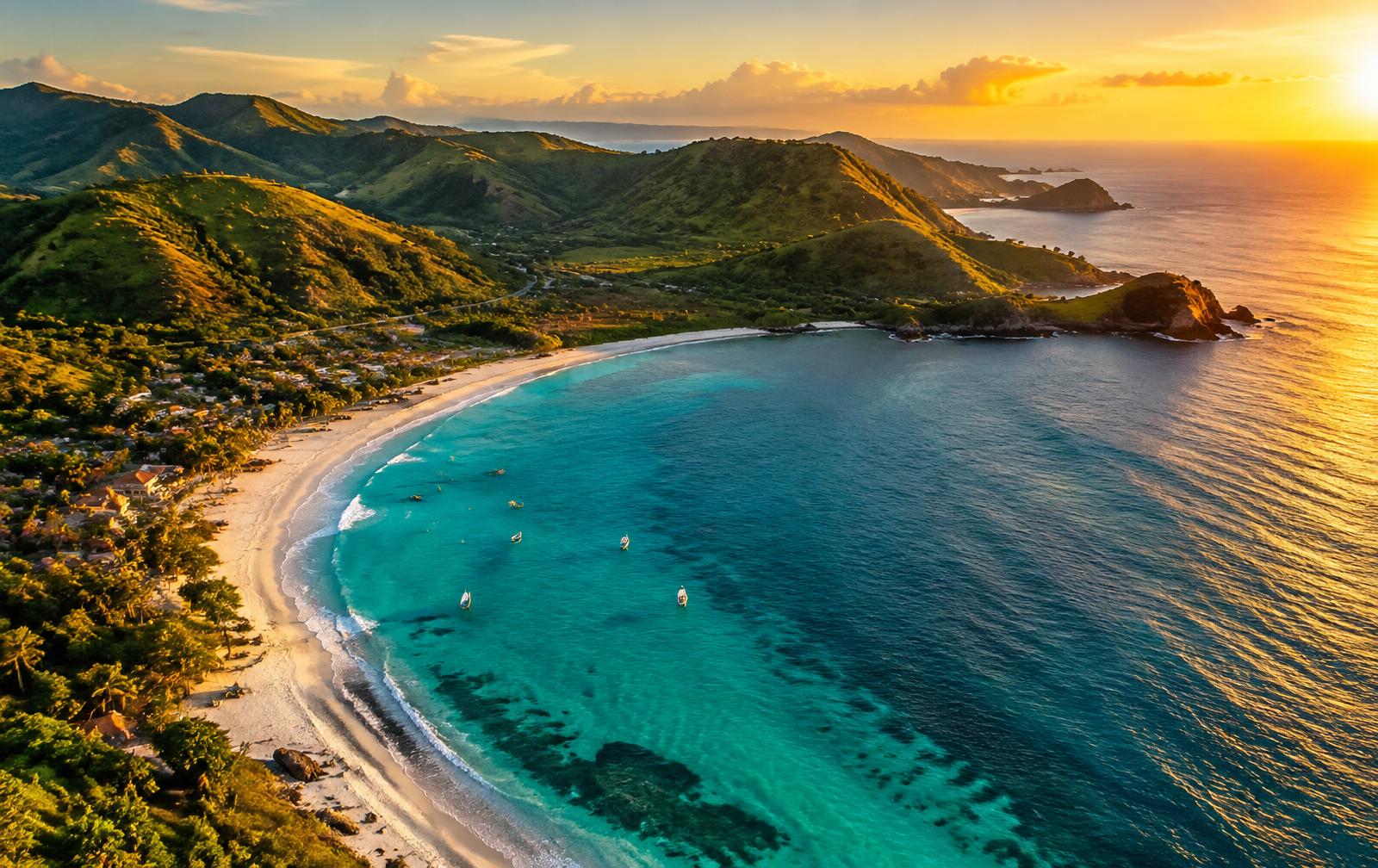 Aerial view of a bay in southern Lombok